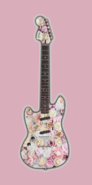Collagen mit dem Titel "Guitar Flowers Flor…" von Tony Rubino, Original-Kunstwerk, Acryl