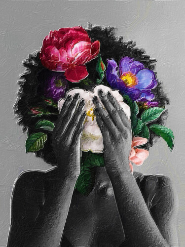 Painting titled "Woman With Flowers…" by Tony Rubino, Original Artwork, Acrylic