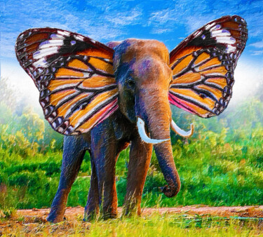 Картина под названием "Butterfly Elephant" - Tony Rubino, Подлинное произведение искусства, Акрил