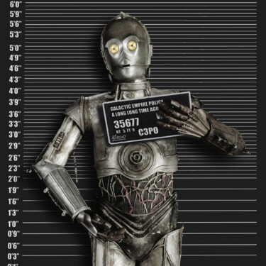 Картина под названием "C-3PO Mug Shot Star…" - Tony Rubino, Подлинное произведение искусства, Акрил Установлен на Деревянная…