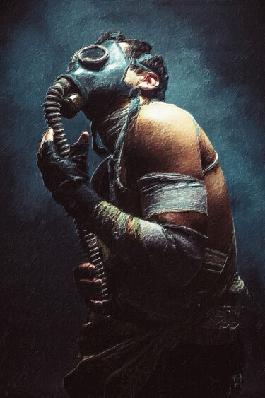 Картина под названием "Gas Mask Man Doomsd…" - Tony Rubino, Подлинное произведение искусства, Акрил Установлен на Деревянная…