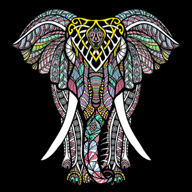 Malarstwo zatytułowany „Zen Mandala Elephant” autorstwa Tony Rubino, Oryginalna praca, Akryl Zamontowany na Drewniana rama n…