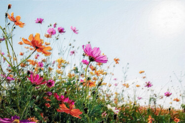 Malarstwo zatytułowany „Flowers In Field Fl…” autorstwa Tony Rubino, Oryginalna praca, Akryl Zamontowany na Drewniana rama n…