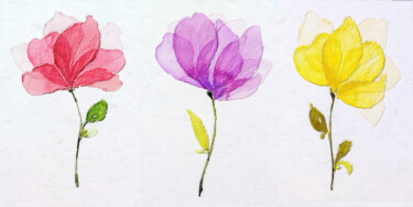 Картина под названием "Three Flowers" - Tony Rubino, Подлинное произведение искусства, Акрил Установлен на Деревянная рама д…