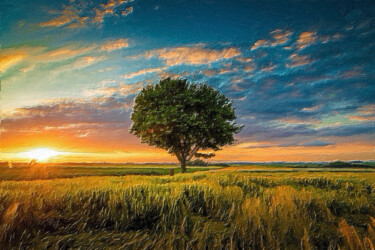 Картина под названием "One Tree Landscape" - Tony Rubino, Подлинное произведение искусства, Акрил Установлен на Деревянная р…
