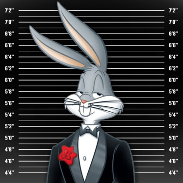 「Bugs Bunny Mug Shot…」というタイトルの絵画 Tony Rubinoによって, オリジナルのアートワーク, アクリル ウッドストレッチャーフレームにマウント