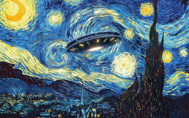 Картина под названием "UFO Alien Abduction…" - Tony Rubino, Подлинное произведение искусства, Акрил Установлен на Деревянная…