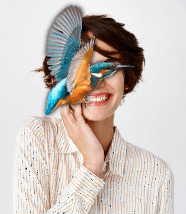 Картина под названием "Bird Woman Smile" - Tony Rubino, Подлинное произведение искусства, Акрил Установлен на Деревянная рам…
