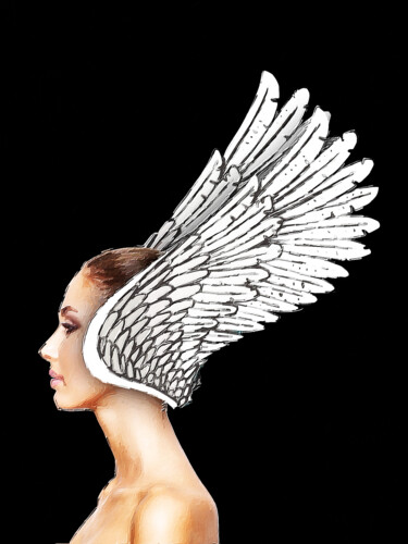 Malerei mit dem Titel "Woman Wings Head" von Tony Rubino, Original-Kunstwerk, Acryl Auf Keilrahmen aus Holz montiert