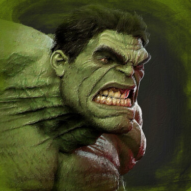 Painting titled "Incredible Hulk Ang…" by Tony Rubino, Original Artwork, Acrylic Mounted on Wood Stretcher frame