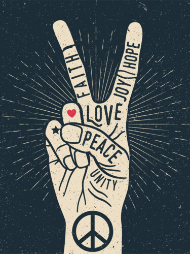 Malarstwo zatytułowany „PEACE SIGN LOVE T S…” autorstwa Tony Rubino, Oryginalna praca, Akryl Zamontowany na Drewniana rama n…
