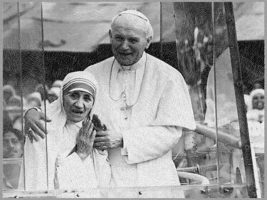 Картина под названием "Mother Teresa Pope…" - Tony Rubino, Подлинное произведение искусства, Акрил Установлен на Деревянная…