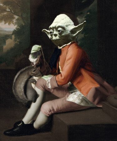 Painting titled "Yoda Star Wars Anti…" by Tony Rubino, Original Artwork, Acrylic Mounted on Wood Stretcher frame