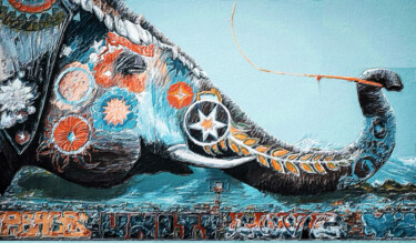 Painting titled "Elephant Ornate Orn…" by Tony Rubino, Original Artwork, Acrylic Mounted on Wood Stretcher frame