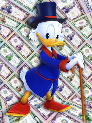 Painting titled "Scrooge McDuck Mone…" by Tony Rubino, Original Artwork, Acrylic Mounted on Wood Stretcher frame
