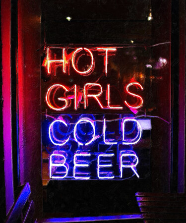 Painting titled "Hot Girls Cold Beer…" by Tony Rubino, Original Artwork, Acrylic Mounted on Wood Stretcher frame