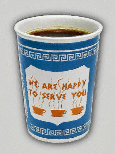 Картина под названием "Greek Go Cup Pop Co…" - Tony Rubino, Подлинное произведение искусства, Акрил Установлен на Деревянная…