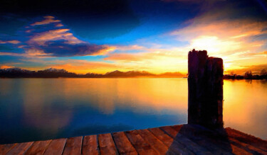 Painting titled "Infinity Dock Sunse…" by Tony Rubino, Original Artwork, Acrylic Mounted on Wood Stretcher frame