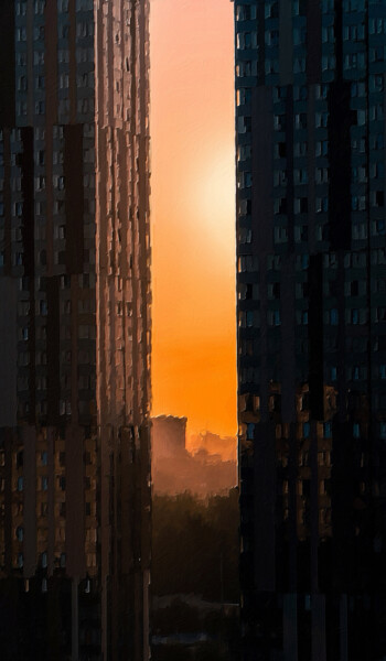 Картина под названием "New York City Rooft…" - Tony Rubino, Подлинное произведение искусства, Акрил Установлен на Деревянная…