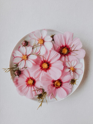 "Pink Flowers On Pla…" başlıklı Tablo Tony Rubino tarafından, Orijinal sanat, Akrilik Ahşap Sedye çerçevesi üzerine monte ed…