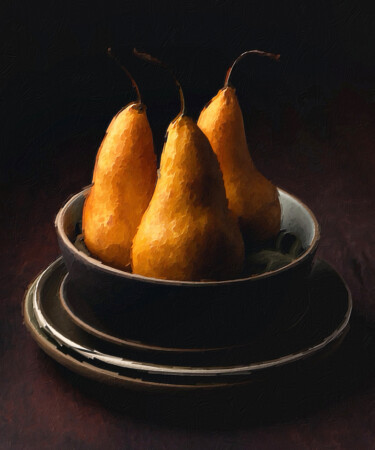 Картина под названием "Pear Pears Still Li…" - Tony Rubino, Подлинное произведение искусства, Акрил Установлен на Деревянная…