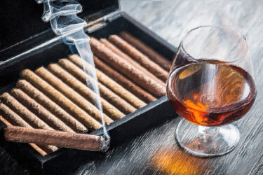"Cigar And Cognac Pa…" başlıklı Tablo Tony Rubino tarafından, Orijinal sanat, Akrilik Ahşap Sedye çerçevesi üzerine monte ed…