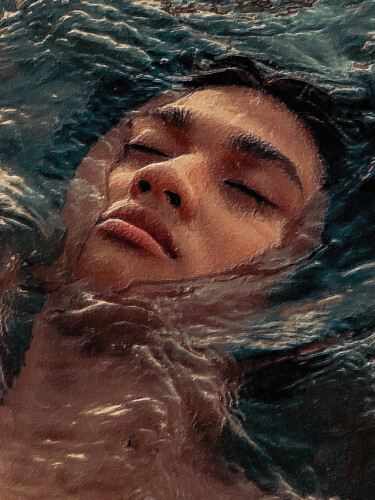 Malarstwo zatytułowany „Man Swiming Swimmer…” autorstwa Tony Rubino, Oryginalna praca, Akryl Zamontowany na Drewniana rama n…