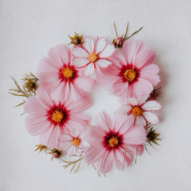 Pintura titulada "Pink Flowers Circle…" por Tony Rubino, Obra de arte original, Acrílico Montado en Bastidor de camilla de m…