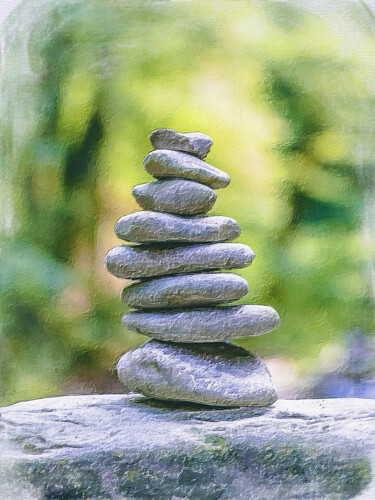 Картина под названием "Meditation Rock Tow…" - Tony Rubino, Подлинное произведение искусства, Акрил Установлен на Деревянная…