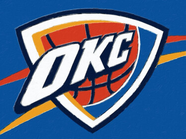 Ζωγραφική με τίτλο "Oklahoma City Thund…" από Tony Rubino, Αυθεντικά έργα τέχνης, Ακρυλικό Τοποθετήθηκε στο Ξύλινο φορείο σκ…