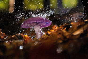 Картина под названием "Purple Mushroom For…" - Tony Rubino, Подлинное произведение искусства, Акрил Установлен на Деревянная…
