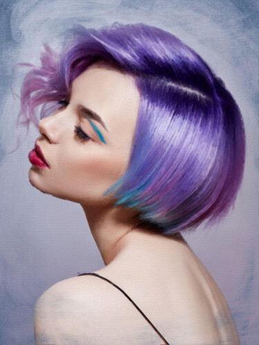 Peinture intitulée "Woman Purple Hair P…" par Tony Rubino, Œuvre d'art originale, Acrylique Monté sur Châssis en bois