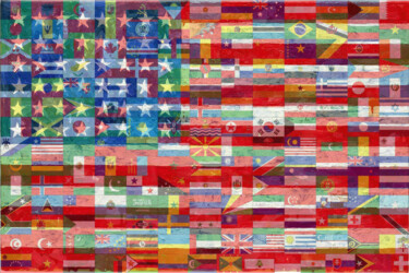 Painting titled "American Flags Of T…" by Tony Rubino, Original Artwork, Acrylic Mounted on Wood Stretcher frame