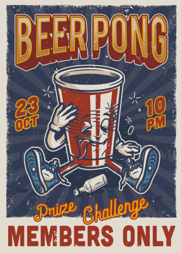 Pintura titulada "Funny Beer Pong Gam…" por Tony Rubino, Obra de arte original, Acrílico Montado en Bastidor de camilla de m…