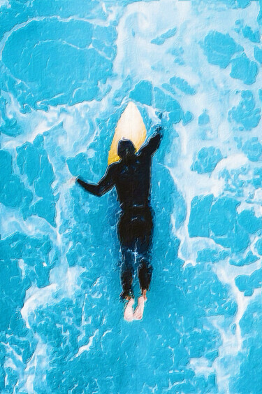 Schilderij getiteld "Surfer Wave Ocean B…" door Tony Rubino, Origineel Kunstwerk, Acryl Gemonteerd op Frame voor houten bran…