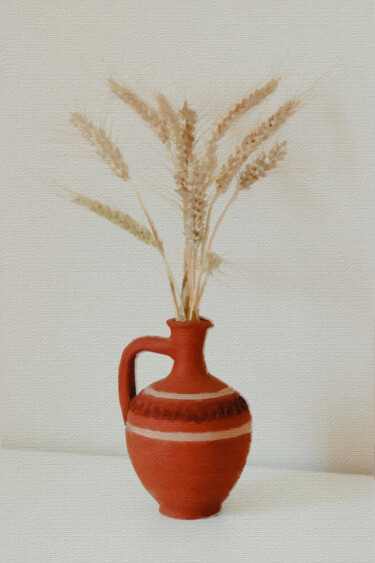 Painting titled "Wheat Vase Still Li…" by Tony Rubino, Original Artwork, Acrylic Mounted on Wood Stretcher frame