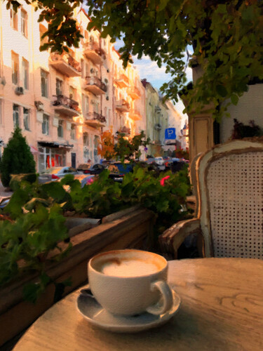 Ζωγραφική με τίτλο "French Cafe Street" από Tony Rubino, Αυθεντικά έργα τέχνης, Ακρυλικό Τοποθετήθηκε στο Ξύλινο φορείο σκελ…