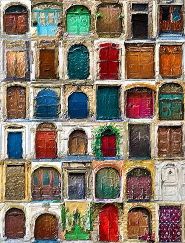 绘画 标题为“Doors” 由Tony Rubino, 原创艺术品, 丙烯 安装在木质担架架上