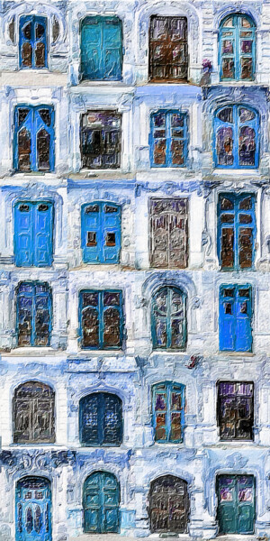 Pintura titulada "Blue Doors Tall" por Tony Rubino, Obra de arte original, Acrílico Montado en Bastidor de camilla de madera