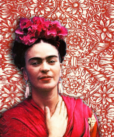 「FridaKahlo」というタイトルの絵画 Tony Rubinoによって, オリジナルのアートワーク, アクリル ウッドストレッチャーフレームにマウント