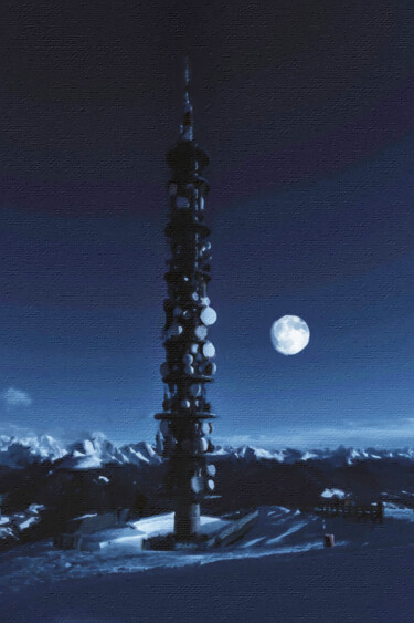 Ζωγραφική με τίτλο "Cell Tower At Night…" από Tony Rubino, Αυθεντικά έργα τέχνης, Ακρυλικό Τοποθετήθηκε στο Ξύλινο φορείο σκ…