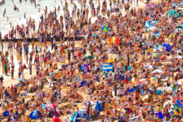 Pittura intitolato "Crowded Beach Sea L…" da Tony Rubino, Opera d'arte originale, Acrilico Montato su Telaio per barella in…