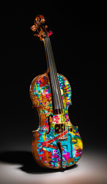 Pintura intitulada "Graffiti Violin" por Tony Rubino, Obras de arte originais, Acrílico Montado em Armação em madeira