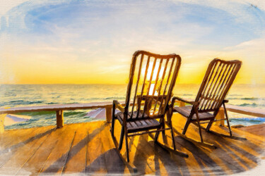 Malarstwo zatytułowany „Beach Sunset Ocean…” autorstwa Tony Rubino, Oryginalna praca, Akryl Zamontowany na Drewniana rama no…