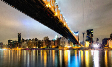 Ζωγραφική με τίτλο "New York City Skyli…" από Tony Rubino, Αυθεντικά έργα τέχνης, Ακρυλικό Τοποθετήθηκε στο Ξύλινο φορείο σκ…