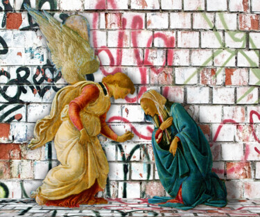 Картина под названием "Graffiti Angel And…" - Tony Rubino, Подлинное произведение искусства, Акрил Установлен на Деревянная…