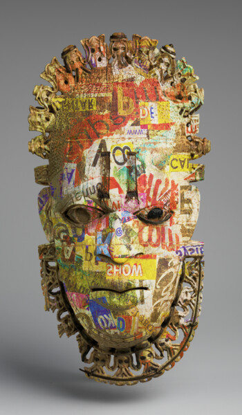 Картина под названием "Black Tribal Mask P…" - Tony Rubino, Подлинное произведение искусства, Акрил Установлен на Деревянная…