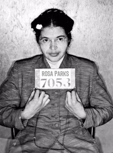 Painting titled "Rosa Parks Mug Shot…" by Tony Rubino, Original Artwork, Acrylic Mounted on Wood Stretcher frame