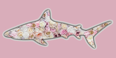 Painting titled "Shark Flower Floral" by Tony Rubino, Original Artwork, Acrylic Mounted on Wood Stretcher frame