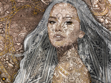 Картина под названием "Beautiful Woman Int…" - Tony Rubino, Подлинное произведение искусства, Акрил Установлен на Деревянная…